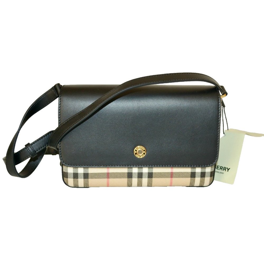 NWT BURBERRY  CHECK LEATHER HAMPSHIRE CROSSBODY BAG CLUTCH